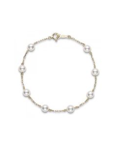 Mikimoto Akoya Pearl 5 x 5.5mm Yellow Gold Station Bracelet