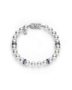 Mikimoto 18K White Gold Akoya Bracelet With Blue Sapphire Stations PDA90110SW