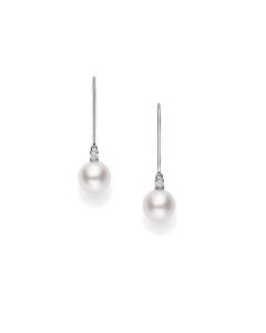 Mikimoto Akoya Pearl and Diamond Drop Earrings with 18K White Gold 7mm PEA1006DW