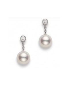Mikimoto Akoya Pearl 8mm & Diamond White Gold Drop Earrings