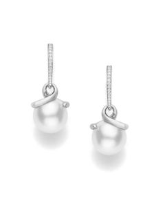 Mikimoto White South Sea & Diamond Twist Drop Earrings PEA1053NDW