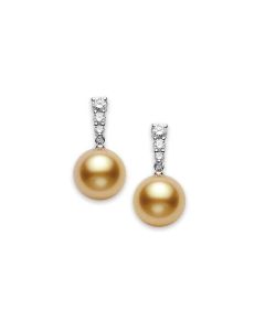 Mikimoto 18K Golden South Sea Pearl & Diamond Drop Studs PEA643GDK10