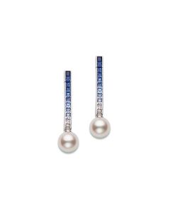 Mikimoto 18K Gold Akoya & Blue Sapphire Ocean Drop Earrings PEA90110SW