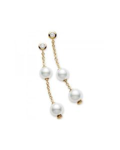 Mikimoto Pearls in Motion Akoya Pearl 7-7.5mm & Diamond Yellow Gold Earrings