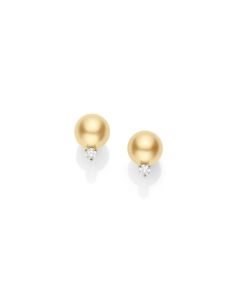 Mikimoto 18K Yellow Gold 11mm Golden South Sea & Diamond Stud Earrings PES1102GDK small