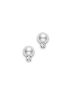 Mikimoto 18K White Gold 7-7.5mm Akoya Studs With Diamond Accent PES702DW