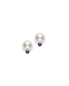 Mikimoto 18K White Gold 7.5-8mm Akoya Stud Earrings With Blue Sapphires PES752SAW small