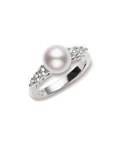 Mikimoto 18K White Gold Akoya & Diamond Side Stone Ring PRA538DW