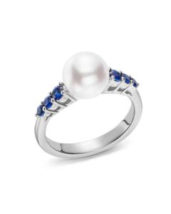 Mikimoto Blue Sapphire & Akoya Morning Dew Ring PRA538SW