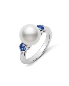 Mikimoto 18K White Gold Blue Sapphire & Akoya Pearl Ring PRA644NSW