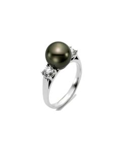  Black Tahitian Pearl and Diamond Ring 9-9.5mm