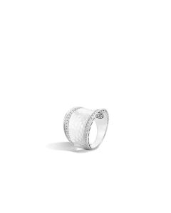 John Hardy Classic Chain Small Hammered Silver Diamond Saddle Ring