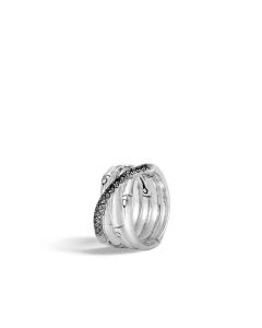 John Hardy Sterling Silver Bamboo Crossover Ring with Black Sapphire RBS59394BLSBN