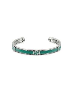 Gucci Sterling Silver Turquoise Enamel Interlocking G Cuff Bracelet 