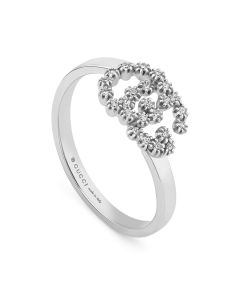 Gucci Running G White Gold Ring with Diamond Double GG