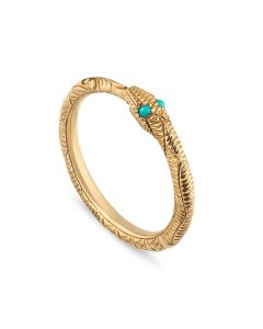 Gucci Ouroboros Snake Ring in 18K Yellow Gold and Turquoise