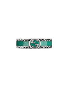 Gucci Sterling Silver Turquoise Enamel Interlocking G 6MM Ring 