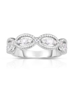 James Free 14K White Gold Milgrain Design Diamond Band 