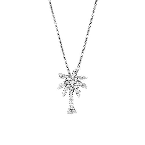 Roberto Coin Tiny Treasure Diamond Palm Tree Pendant Necklace in 18K White Gold