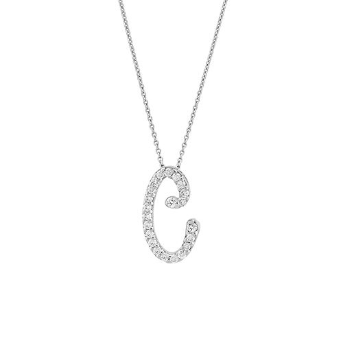 Roberto Coin Tiny Treasures Cursive Diamond C Initial Necklace in 18K White Gold