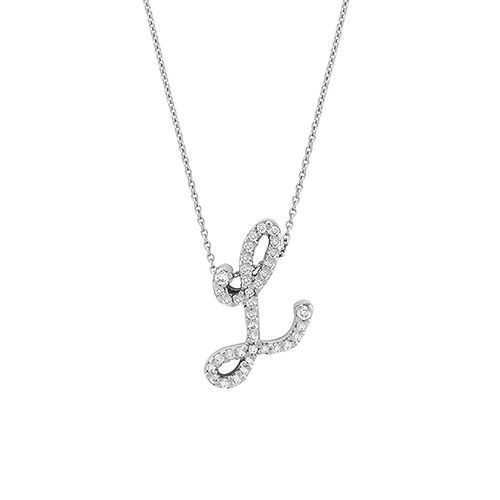 Roberto Coin Tiny Treasures Cursive Diamond L Initial Necklace in 18K White Gold