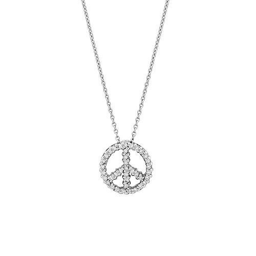 Roberto Coin Tiny Treasure Diamond Peace Sign Pendant Necklace in 18K White Gold