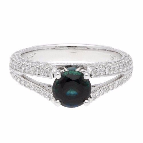 Propose Tonight Round Sapphire Center Diamond Side Engagement Ring