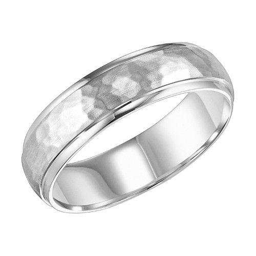 James Free 14K White Gold 6MM Comfort Fit Hammered Center Polished Edge Men's Band 11-7139W6-G