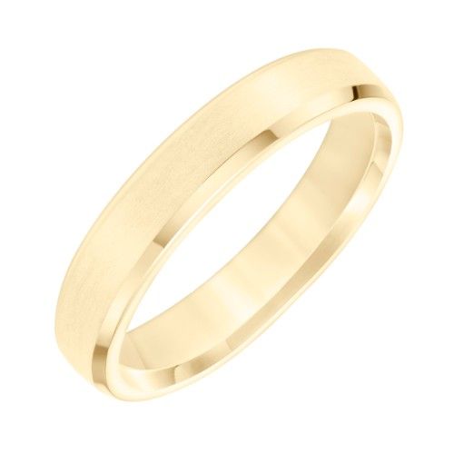 4.5MM Brushed High Polished 14k Yellow Gold Beveled Edge Men's Band
