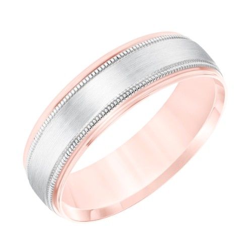 6MM 14K White and Rose Gold Satin Center High Polished Edge Men's Band