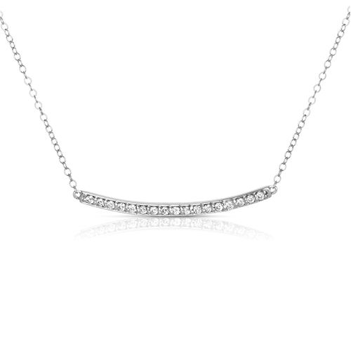 James Free Jewelers Diamond Curved 14K White Gold Bar Necklace