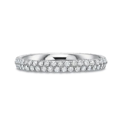 Precision Set Comfort Fit Collection Two Row 18K White Gold Diamond Eternity Wedding Band