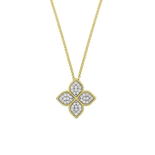 Roberto Coin Princess Large Diamond Flower Pendant Necklace in 18K Yellow Gold