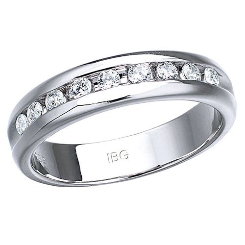 James Free 14K White Gold Channel Set 9 Round Diamond Men's Band 0.25 Carats