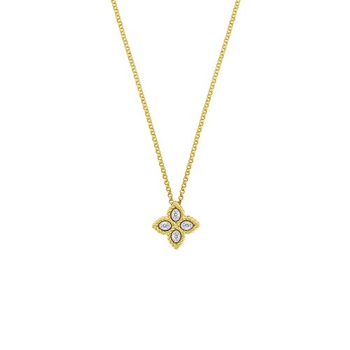Roberto Coin Princess Small Diamond Flower Pendant Necklace in 18K Yellow Gold