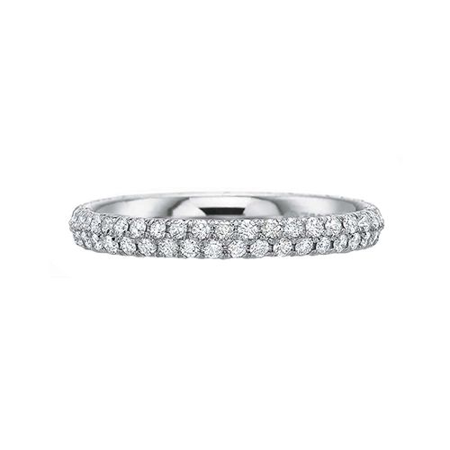 Precision Set Classic Comfort Fit Collection 14K White Gold Two Rows Diamond Wedding Band
