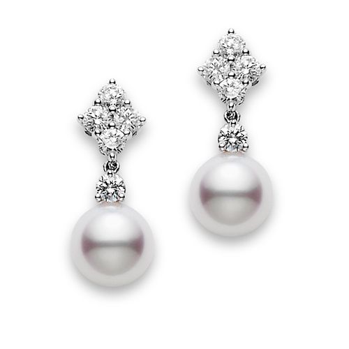 Mikimoto Pearl and Diamond Dangle Earrings PEA1048DW