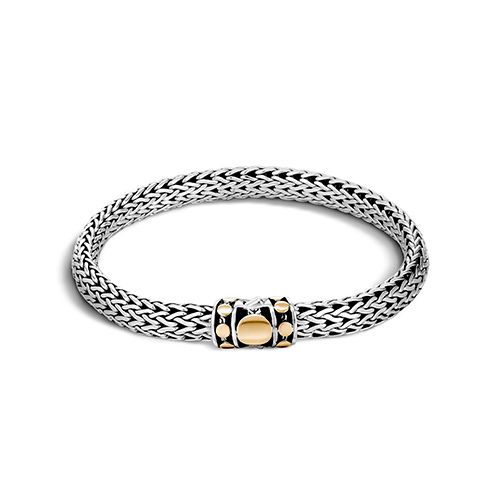 John Hardy Dot Deco Small Silver Link & Yellow Gold Station Bracelet