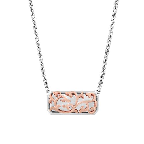 Charles Krypell Silver & Rose Gold Ivy Lace Bar Pendant