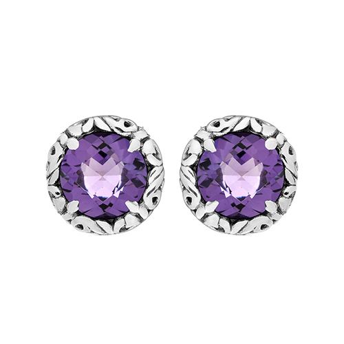 Charles Krypell Silver Amethyst Stud Earrings 1-6944-SAMY
