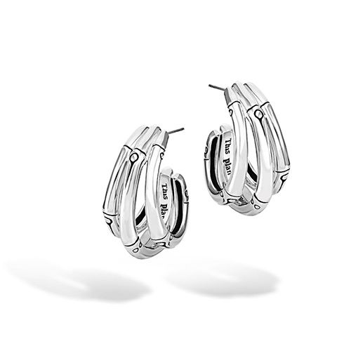 John Hardy Sterling Silver Bamboo Small J Hoop Earrings