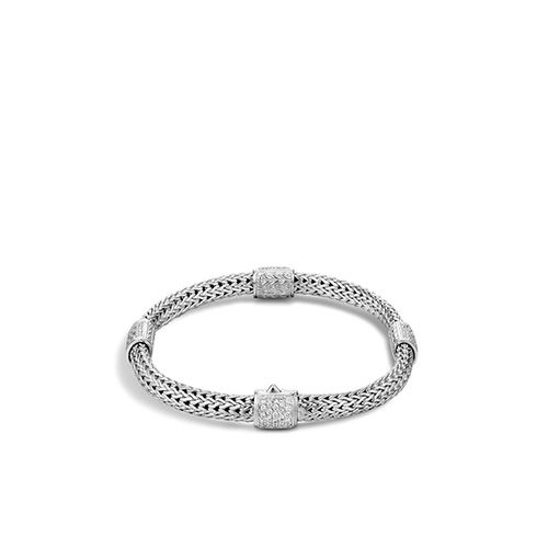 John Hardy Classic Chain Sterling Silver Four-Station Bracelet with Diamond