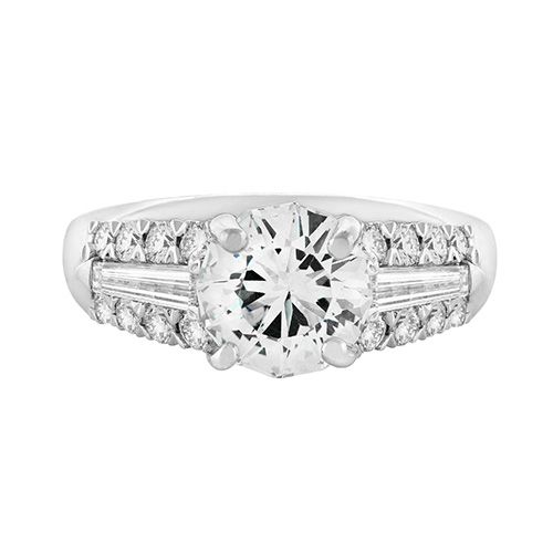 Christopher Designs Crisscut Round Three Row Tapered Baguettes Round Engagement Ring G47-RD150