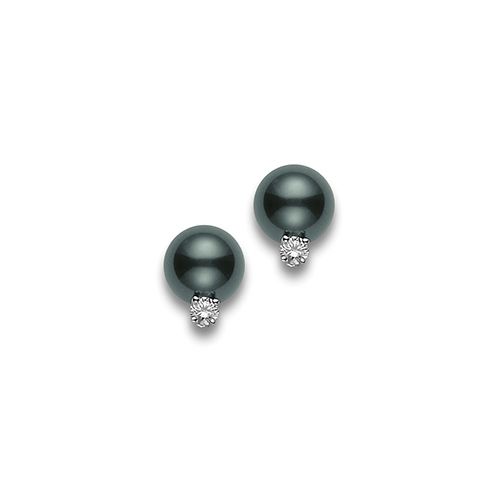 Mikimoto Black South Sea Pearl Stud Earrings With Diamonds PES802BDW