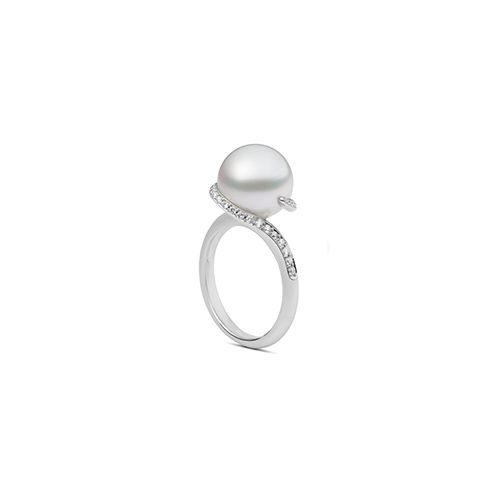 Mikimoto Twist White South Sea Pearl Ring with Diamonds PRA864NDW