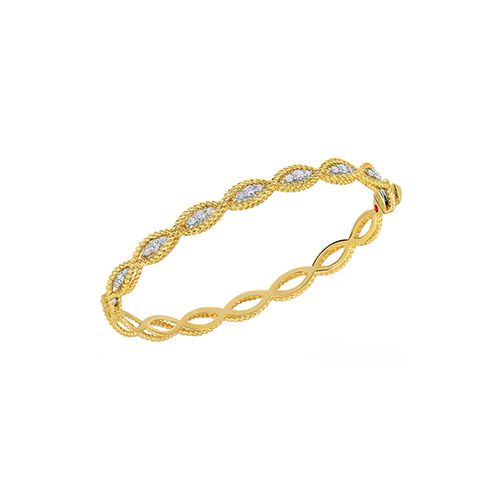 Roberto Coin New Barocco One Row Diamond Braided Bangle Bracelet in 18K Yellow Gold