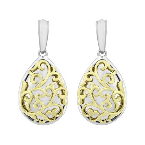 Charles Krypell Two Tone Pear-Shaped Ivy Lace Drop Earrings 1-6975-ILSG