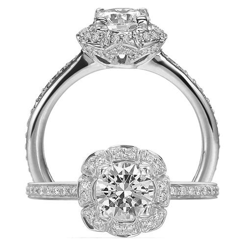 Ritani 18k White Gold Floral Diamond Halo Semi-Mount