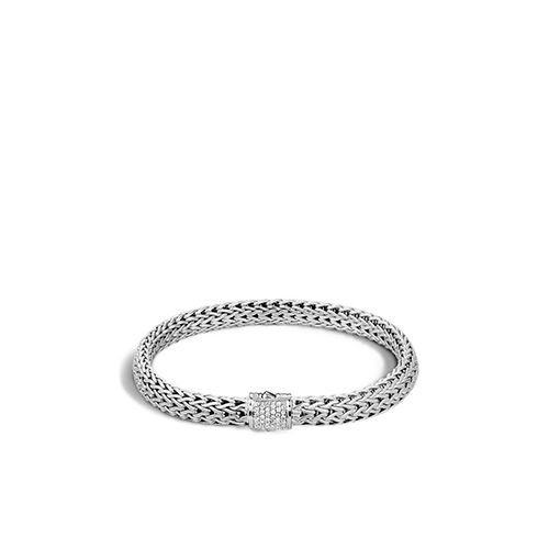 John Hardy Classic Chain 6.5 MM Silver Bracelet with Diamond Pave Station