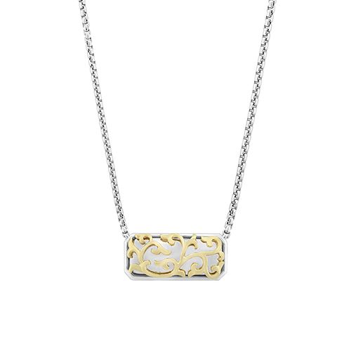 Charles Krypell Silver & Yellow Gold Rectangle Ivy Lace Pendant 4-6973-ILSG